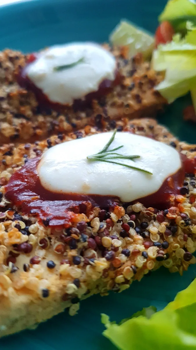 Quinoa-Crusted Tofu with Whipped Topping